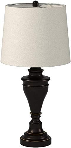 Signature Design by Ashley Table Lamp Set of 2, Dark Bronze | Fabric hardback shade, 28.5 inches tall, Traditional double pillar base, 3-way switch, Living room use, Darlita Series