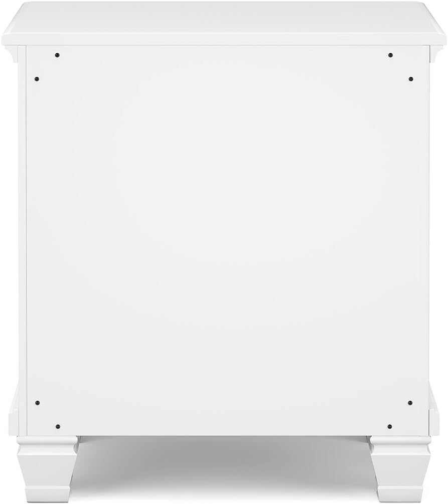 Signature Design by Ashley Fortman White Nightstand, 2 Drawer Storage, Hardwood Solids and MDF Construction, Traditional Wood Bedside Table, 25" W | Hardwood solids and MDF substrate, Smooth-gliding closed storage, Ideal for master and guest rooms