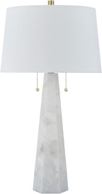 Signature Design by Ashley Laurellen Alabaster Table Lamp, Dual Pull Chain | White stone resin blend, 60W max per socket, Marble table lamp alternative, Luxe modern bedroom decor, 90-inch power cord