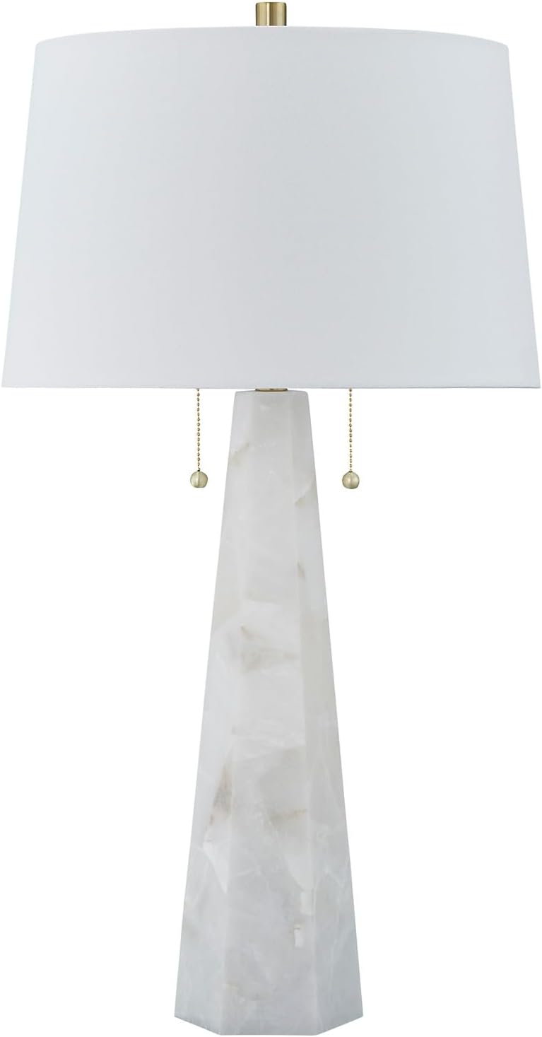 Signature Design by Ashley Laurellen Alabaster Table Lamp, Dual Pull Chain | White stone resin blend, 60W max per socket, Marble table lamp alternative, Luxe modern bedroom decor, 90-inch power cord