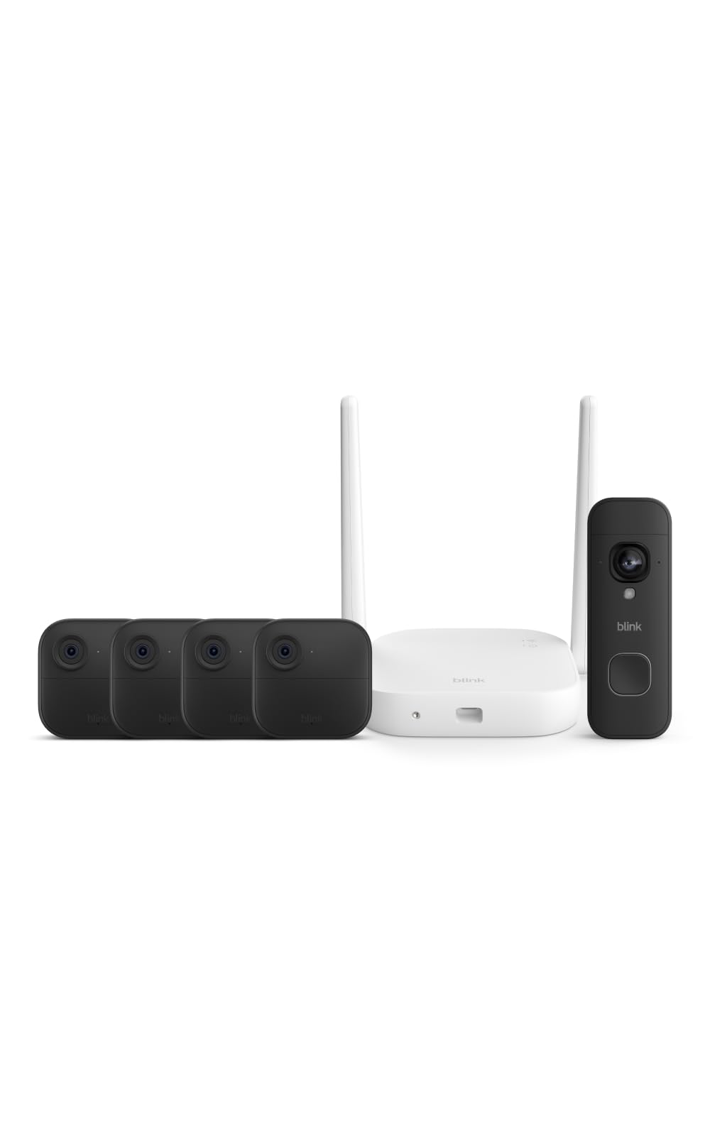 Blink Outdoor XR+ and Wired Doorbell 2K+ — Extended range wireless Outdoor 4 camera and 2K hardwired doorbell. Sync Module XR+ included — 1 camera system + doorbell