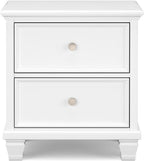 Signature Design by Ashley Fortman White Nightstand, 2 Drawer Storage, Hardwood Solids and MDF Construction, Traditional Wood Bedside Table, 25" W | Hardwood solids and MDF substrate, Smooth-gliding closed storage, Ideal for master and guest rooms
