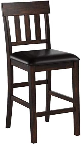Signature Design by Ashley Haddigan Counter Height Bar Stool, Set of 2 | Easy-clean faux leather cushioned seat, Casual farmhouse wood slat back design, 25.6-inch seat height for kitchen islands