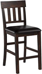 Signature Design by Ashley Haddigan Counter Height Bar Stool, Set of 2 | Easy-clean faux leather cushioned seat, Casual farmhouse wood slat back design, 25.6-inch seat height for kitchen islands