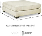 Signature Design by Ashley Oversized Square Ottoman Coffee Table, Beige | Beige chenille ottoman, 100% polyester upholstery, 51-inch dual-purpose footrest, Arrives fully assembled, Rawcliffe Series