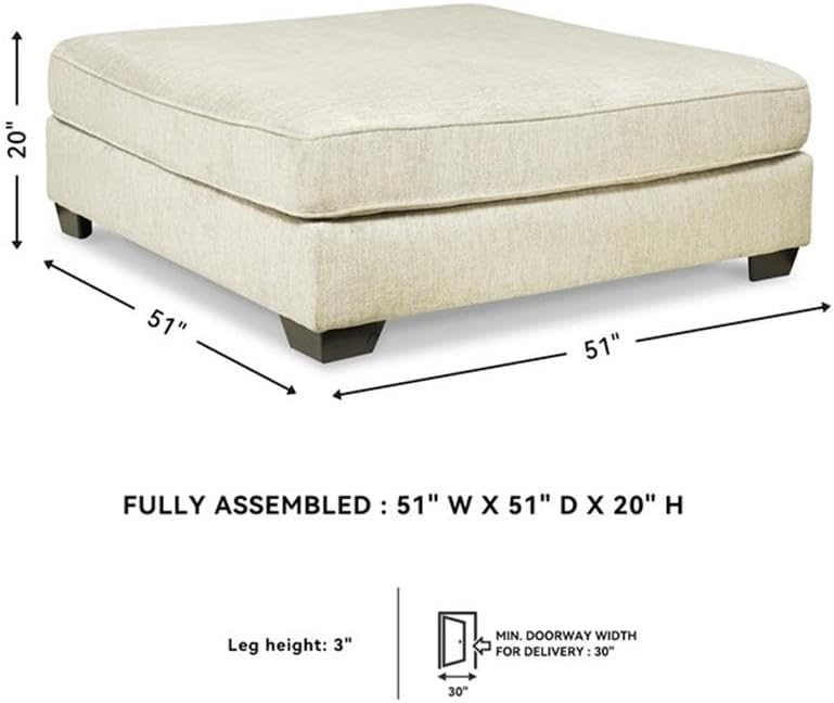 Signature Design by Ashley Oversized Square Ottoman Coffee Table, Beige | Beige chenille ottoman, 100% polyester upholstery, 51-inch dual-purpose footrest, Arrives fully assembled, Rawcliffe Series