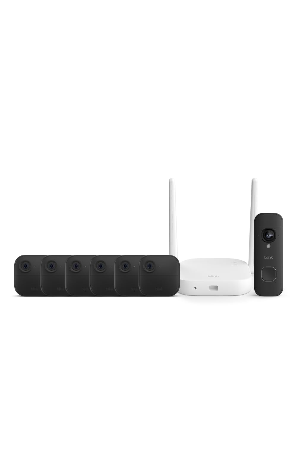 Blink Outdoor XR+ and Wired Doorbell 2K+ — Extended range wireless Outdoor 4 camera and 2K hardwired doorbell. Sync Module XR+ included — 1 camera system + doorbell