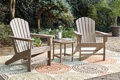 Signature Design by Ashley 1-Piece HDPE Outdoor Adirondack Chair, Driftwood | Durable weather resistant HDPE, 36-pound stationary frame, Comfortable 16.25-inch elevated seat, Sundown Treasure Series