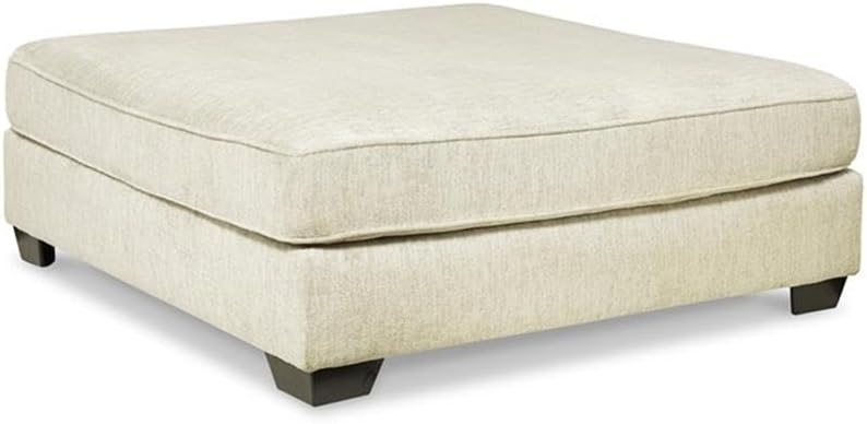 Signature Design by Ashley Oversized Square Ottoman Coffee Table, Beige | Beige chenille ottoman, 100% polyester upholstery, 51-inch dual-purpose footrest, Arrives fully assembled, Rawcliffe Series