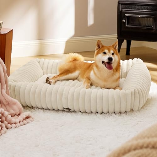 Bedsure ComfyFleece® Cute Dog Beds Large Sized Dog Washable，36in Cream