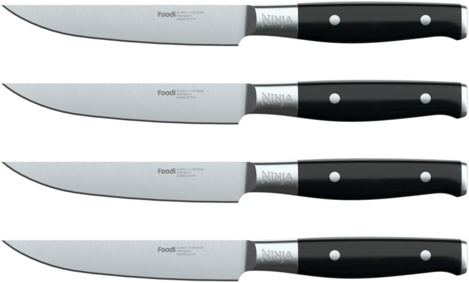 Ninja K32004 Foodi NeverDull System 4-Piece Steak Knife Set, Premium, German Stainless Steel, Black