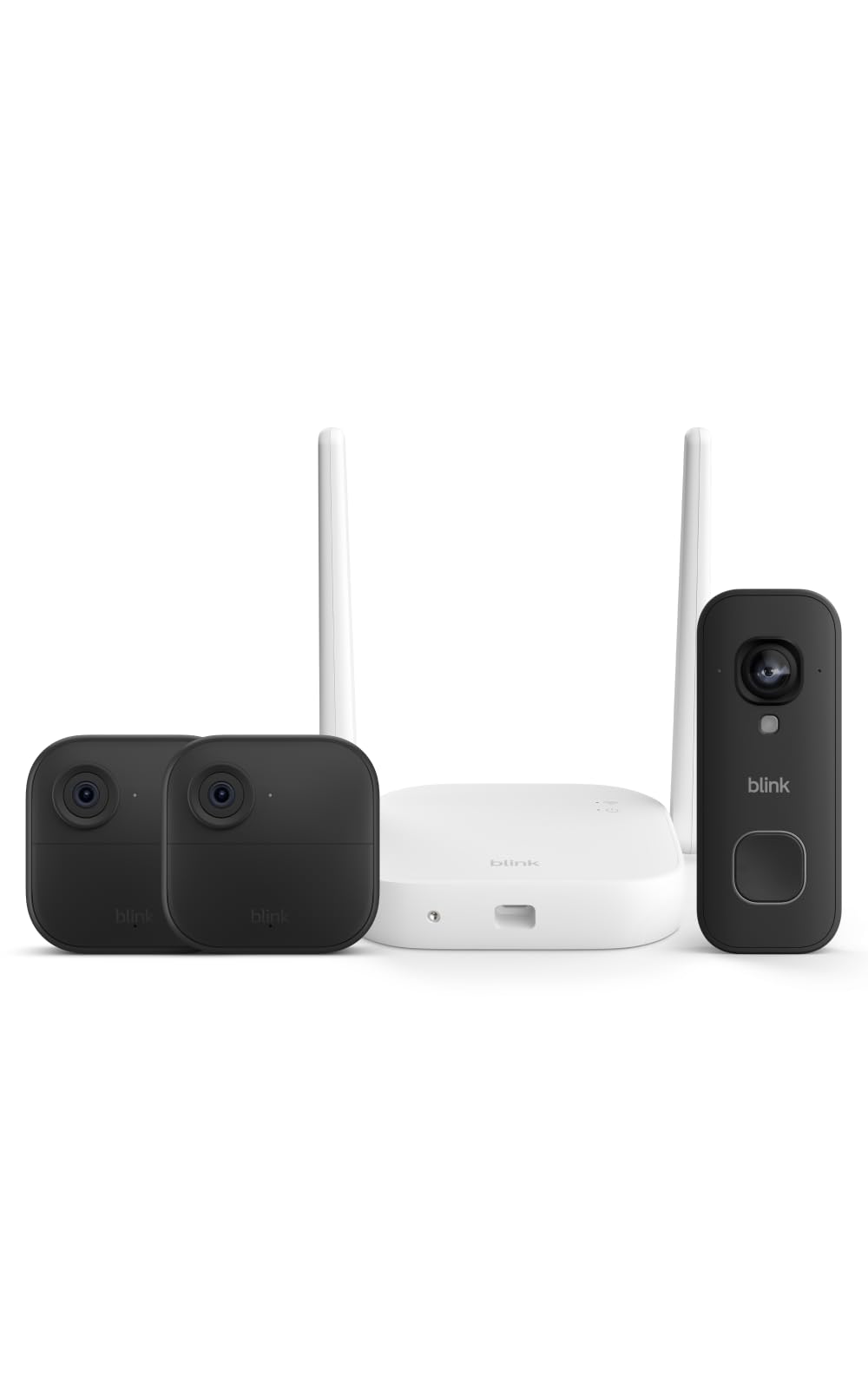 Blink Outdoor XR+ and Wired Doorbell 2K+ — Extended range wireless Outdoor 4 camera and 2K hardwired doorbell. Sync Module XR+ included — 1 camera system + doorbell