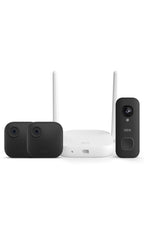 Blink Outdoor XR+ and Wired Doorbell 2K+ — Extended range wireless Outdoor 4 camera and 2K hardwired doorbell. Sync Module XR+ included — 1 camera system + doorbell