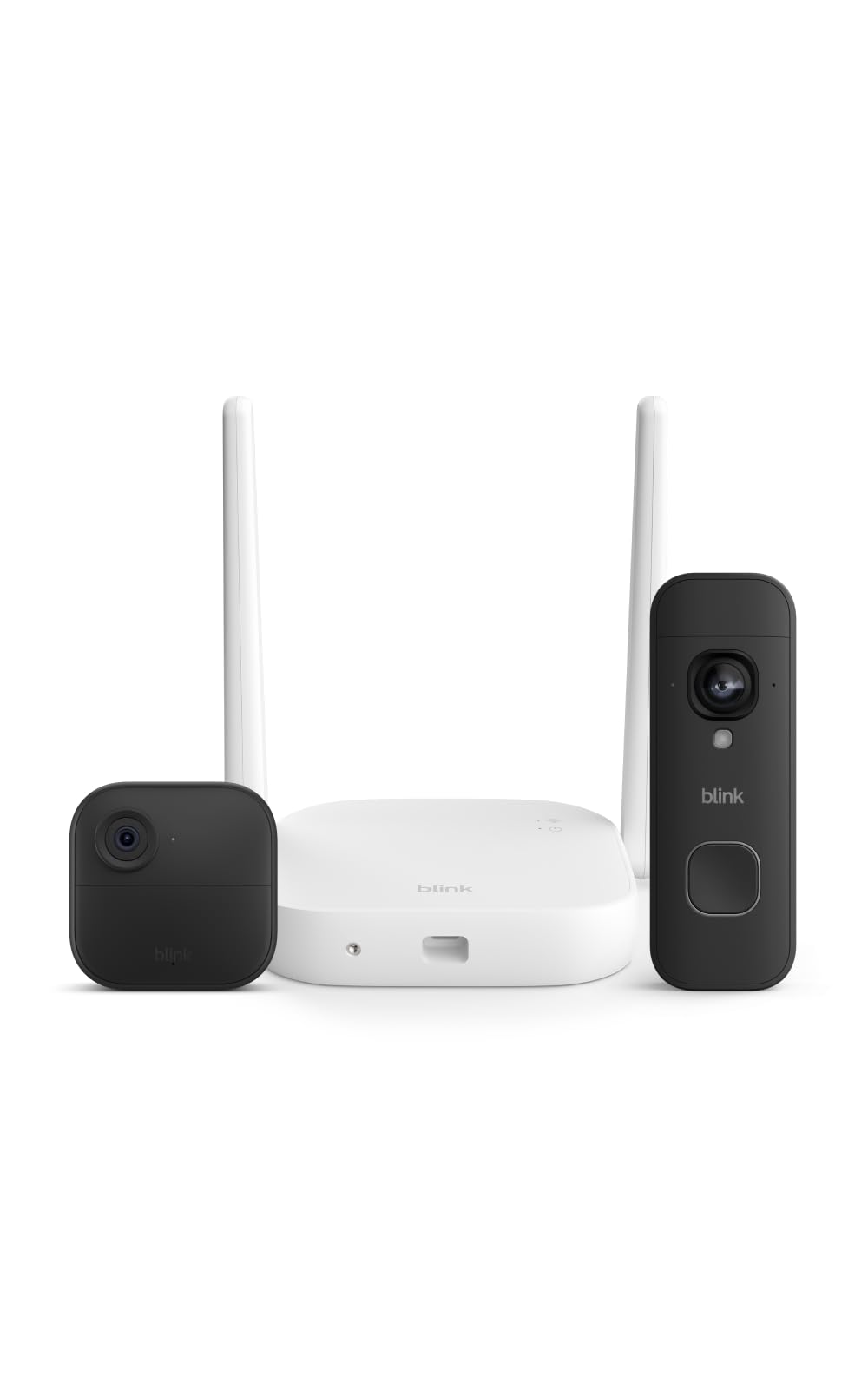Blink Outdoor XR+ and Wired Doorbell 2K+ — Extended range wireless Outdoor 4 camera and 2K hardwired doorbell. Sync Module XR+ included — 1 camera system + doorbell