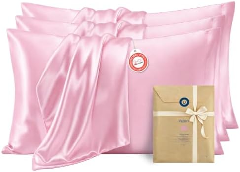 Bedsure Satin Pillowcase Standard Set of 2, Silky Pillow Cases, Beige