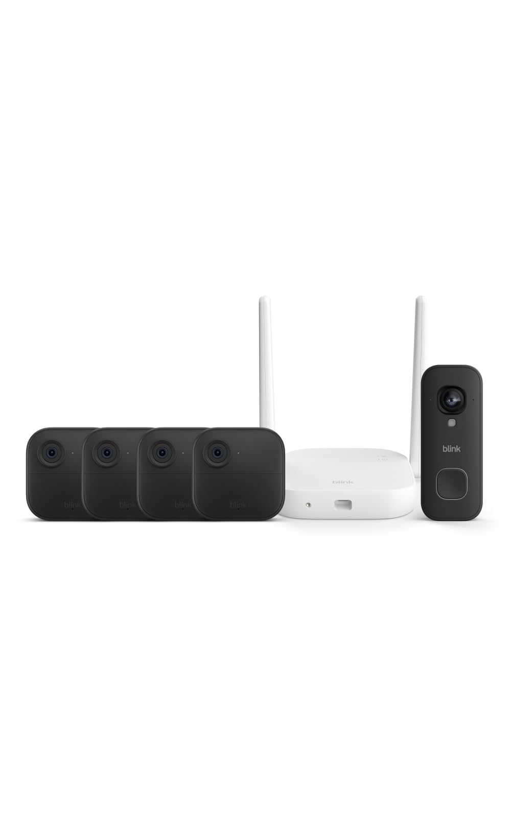 Blink Outdoor XR+ and Wired Doorbell 2K+ — Extended range wireless Outdoor 4 camera and 2K hardwired doorbell. Sync Module XR+ included — 1 camera system + doorbell