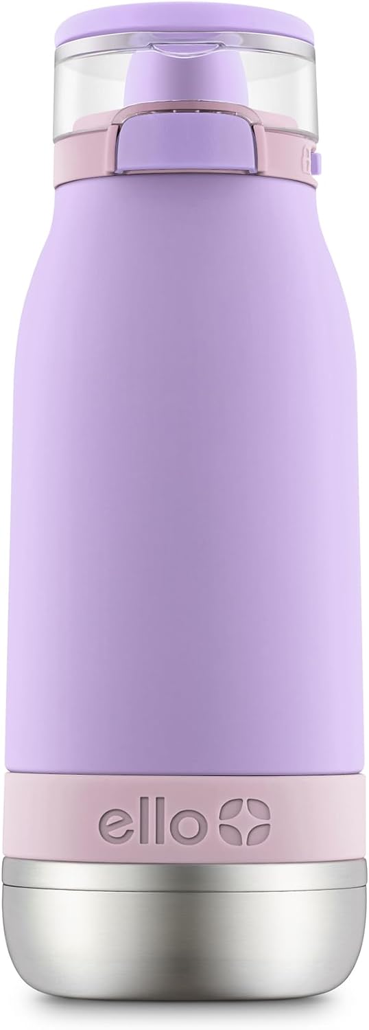 Ello Emma 14oz Insulated Stainless Kids Water Bottle with Straw, Lilac/Cashmere