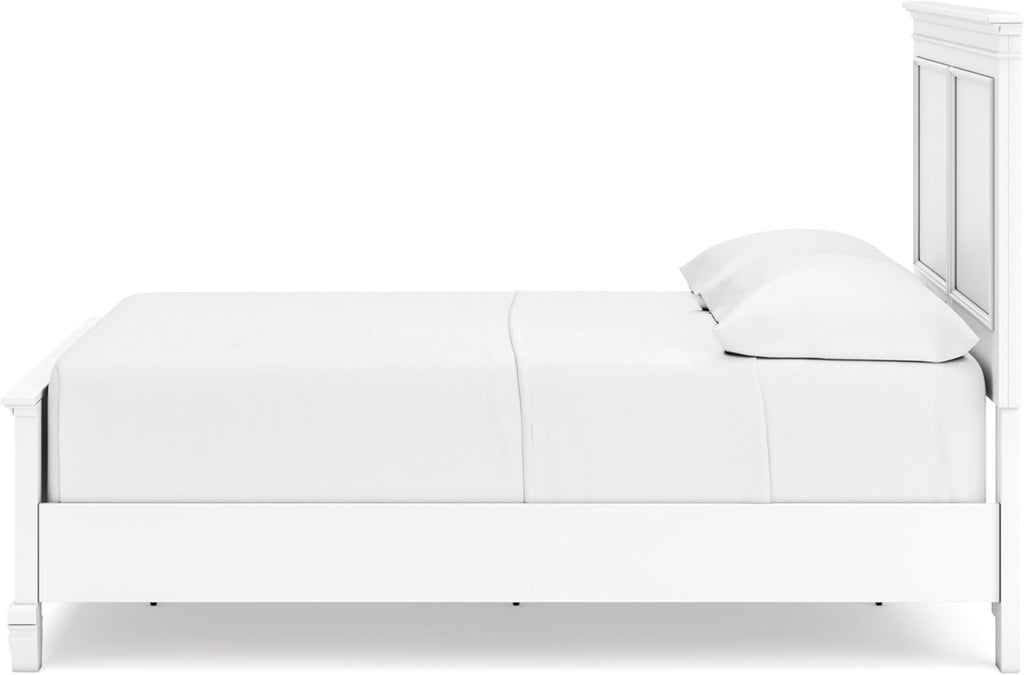 Signature Design by Ashley Bed Frame, Full Panel White Transitional | Hardwood solids and MDF substrate, White panel framing, Compatible with adjustable base, Fortman Series