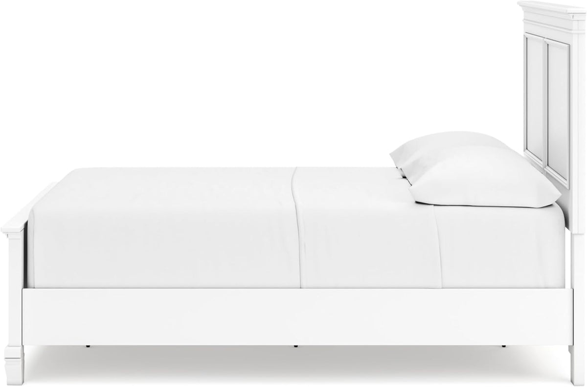 Signature Design by Ashley Bed Frame, Full Panel White Transitional | Hardwood solids and MDF substrate, White panel framing, Compatible with adjustable base, Fortman Series