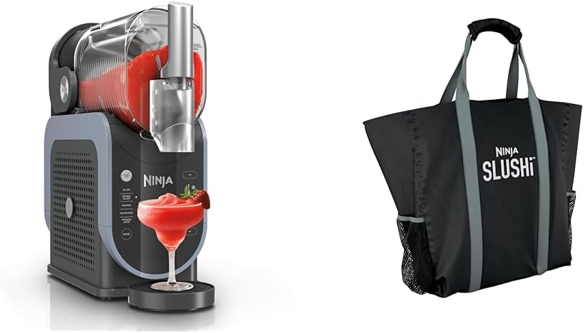 Ninja SLUSHi with RapidChill Technology + Ninja SLUSHi Travel Party Tote, 88 oz. Frozen Drink & Slushie Machine, 5 Preset Programs, Margaritas, Frappés, and More, Premium Accents, Black