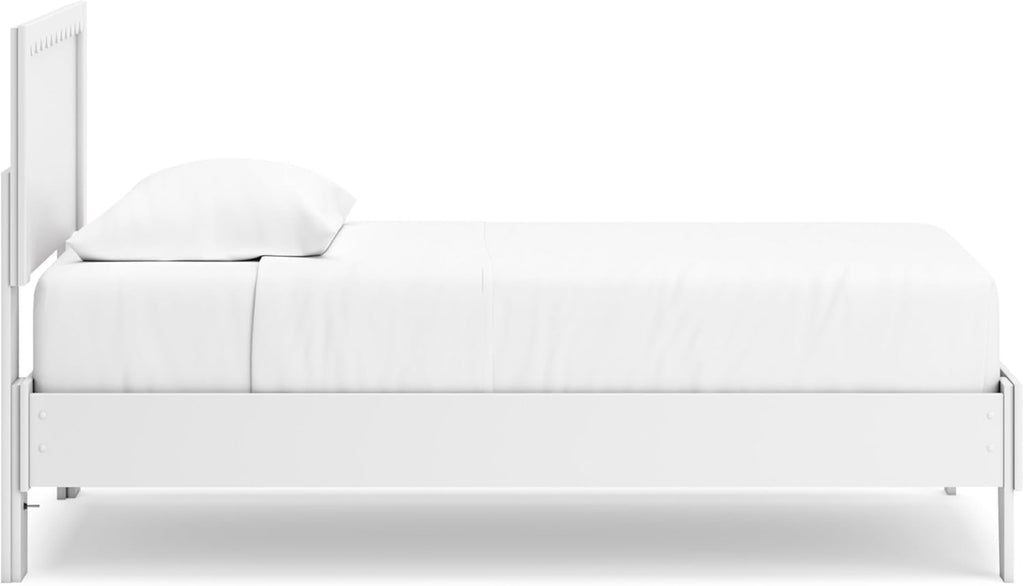 Signature Design by Ashley Hallityn Twin Scalloped Bed Frame, White | Scalloped headboard for cottage charm, Durable engineered wood, 350-lb capacity platform design