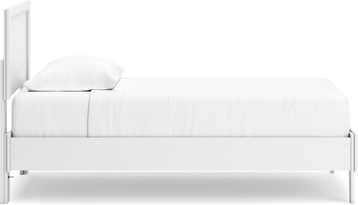 Signature Design by Ashley Hallityn Twin Scalloped Bed Frame, White | Scalloped headboard for cottage charm, Durable engineered wood, 350-lb capacity platform design