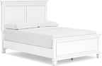 Signature Design by Ashley Bed Frame, Full Panel White Transitional | Hardwood solids and MDF substrate, White panel framing, Compatible with adjustable base, Fortman Series