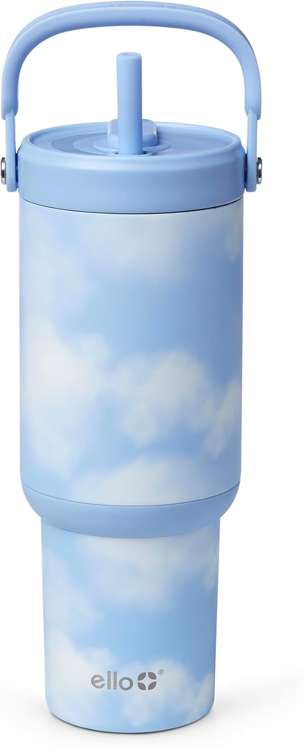 Ello Oasis Go+ 26oz Insulated Stainless Steel Tumbler with Straw, Clouds