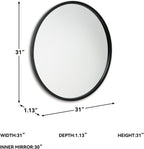 Signature Design by Ashley 31 Inch Round Black Wall Mounted Accent Mirror | Spacious 30 inch inner glass with thin metal frame, Modern decor for living rooms and dressing rooms, Brocky Series