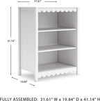 Signature Design by Ashley 3-Tier Scalloped Bookshelf, Matte White Bookcase | Deep 20-inch profile for oversized bins, Durable engineered wood frame with 2 adjustable shelves, Hallityn Series