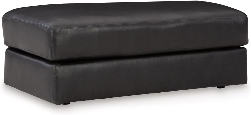 Signature Design by Ashley Amiata Black Leather and Faux Leather Ottoman, Fully Assembled Coffee Table Alternative, Rectangular Footrest Bench for Living Room, Onyx, 44" W x 24" D x 17" H