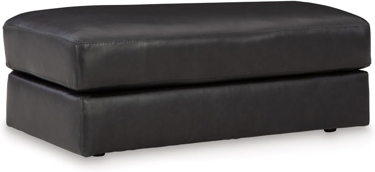Signature Design by Ashley Amiata Black Leather and Faux Leather Ottoman, Fully Assembled Coffee Table Alternative, Rectangular Footrest Bench for Living Room, Onyx, 44" W x 24" D x 17" H