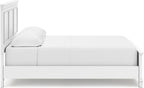 Signature Design by Ashley Fortman California King Panel Bed, White | Painted white finish with tapered feet, Hardwood solids and MDF substrate construction, Compatible with adjustable bases