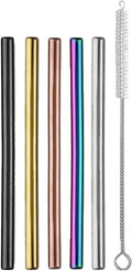 Ello 5-Pack Stainless Steel Reusable Cocktail Straws with Cleaning Brush (Metallic Multicolor)