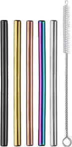 Ello 5-Pack Stainless Steel Reusable Cocktail Straws with Cleaning Brush (Metallic Multicolor)
