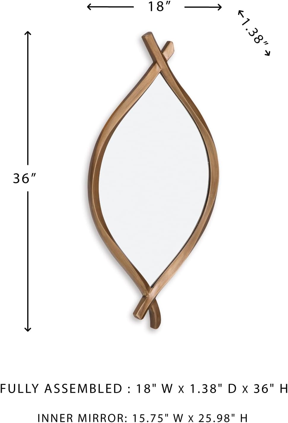 Signature Design by Ashley Bartner Accent Mirror, Gold Wavy Twisted Frame | Antiqued goldtone metal frame, Organic modern style, 4-way hanging versatility, 18x36 in size, Entryway and living room use