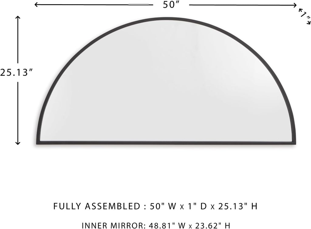 Signature Design by Ashley Denlow Accent Mirror, Black Half Moon Mirror | 50-inch half moon glass mirror, Arched thin frame design, Multi-directional mounting, Elegant living room decor