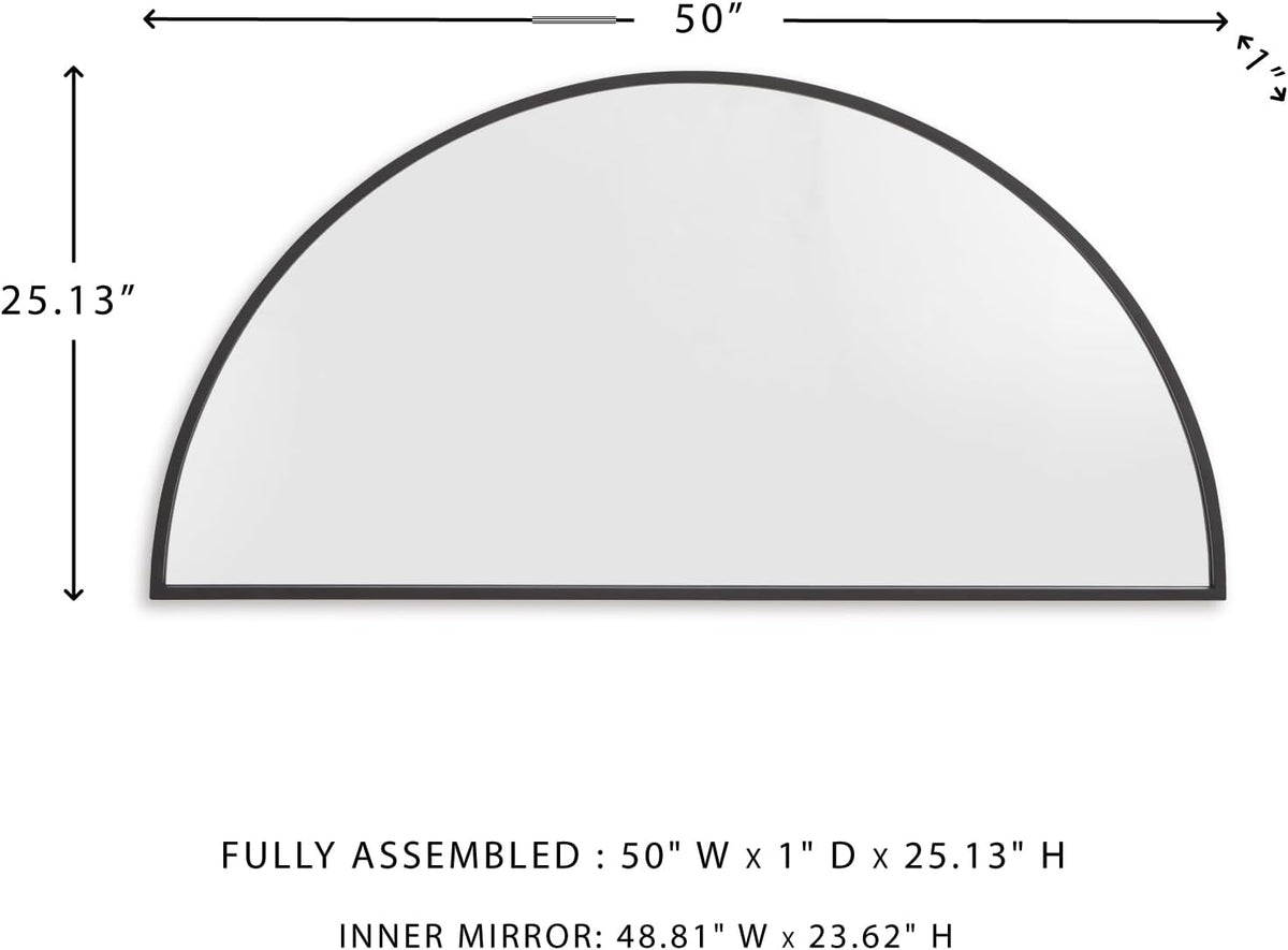 Signature Design by Ashley Denlow Accent Mirror, Black Half Moon Mirror | 50-inch half moon glass mirror, Arched thin frame design, Multi-directional mounting, Elegant living room decor