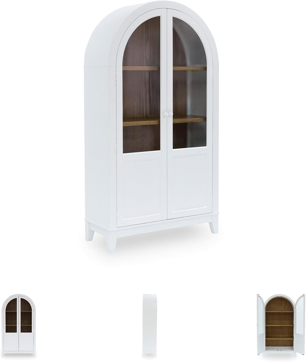 Signature Design by Ashley Dagandale Arched Accent Cabinet with Glass Doors, Quick 15-Minute Assembly, Wood and Tempered Glass, Display Storage for Living Rooms, White/Natural, 40" W x 74" H