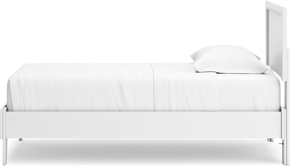 Signature Design by Ashley Hallityn Twin Scalloped Bed Frame, White | Scalloped headboard for cottage charm, Durable engineered wood, 350-lb capacity platform design