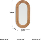Signature Design by Ashley Large Oval Wall Mirror with Wood Finish Frame | Oval wood mirror crafted with mirrored glass, Light brown finish for vertical or horizontal hanging, Daverly Series