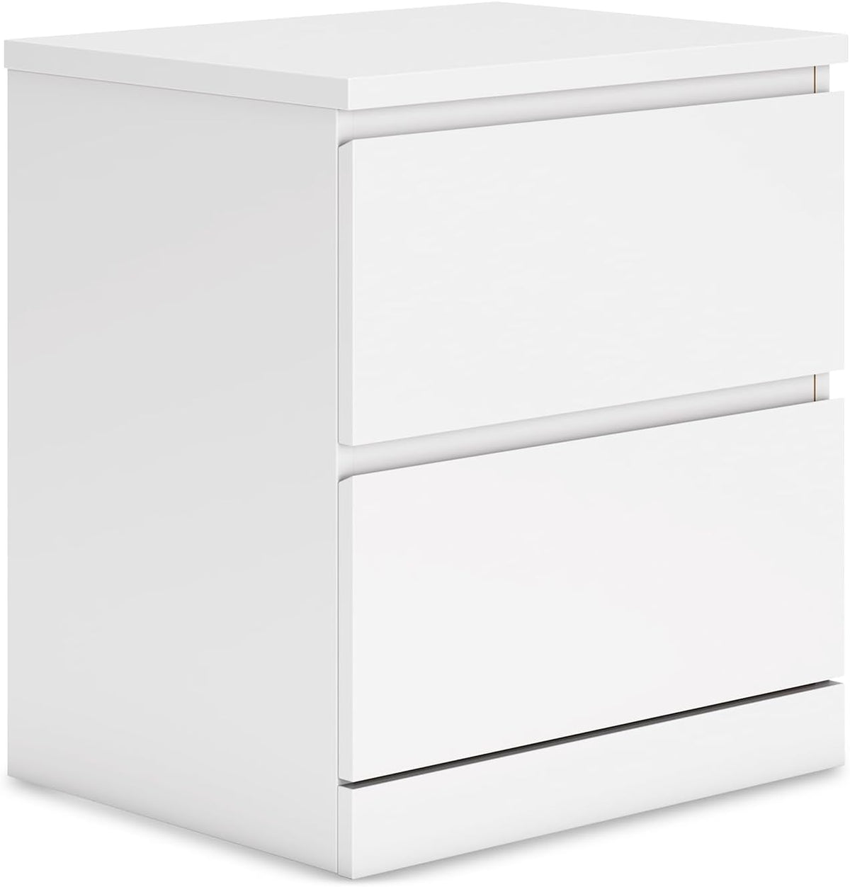 Signature Design by Ashley Onita 2-Drawer White Nightstand Bedside Table | Hardware-free modern small nightstand, Smooth-gliding ball-bearing drawers, Durable engineered wood