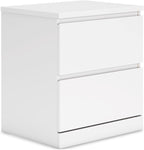 Signature Design by Ashley Onita 2-Drawer White Nightstand Bedside Table | Hardware-free modern small nightstand, Smooth-gliding ball-bearing drawers, Durable engineered wood