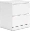 Signature Design by Ashley Onita 2-Drawer White Nightstand Bedside Table | Hardware-free modern small nightstand, Smooth-gliding ball-bearing drawers, Durable engineered wood