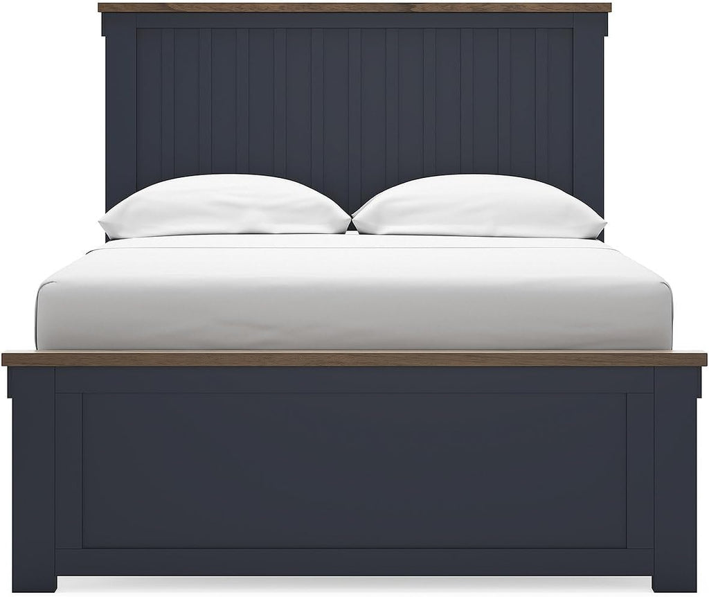 Signature Design by Ashley Kids Full Wood Panel Bed Frame, Blue & Brown | Traditional Shaker style silhouette, Two-tone slate blue and light brown finish, Box spring required, Landocken Series