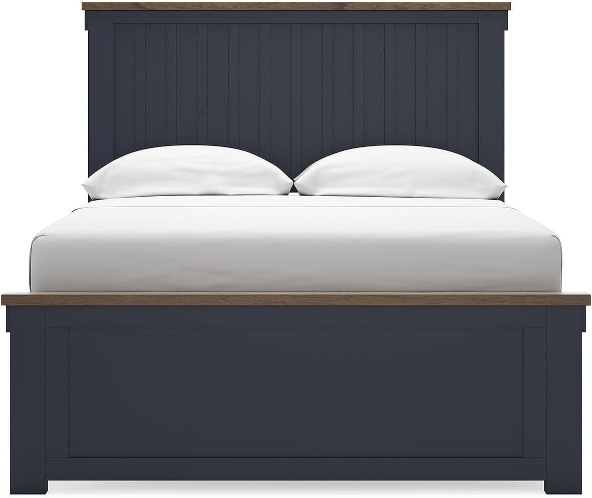 Signature Design by Ashley Kids Full Wood Panel Bed Frame, Blue & Brown | Traditional Shaker style silhouette, Two-tone slate blue and light brown finish, Box spring required, Landocken Series