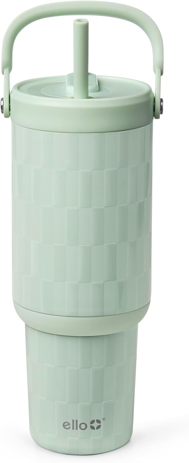 Ello Oasis Go+ 32oz Insulated Stainless Steel Tumbler with Straw, Jadeglow
