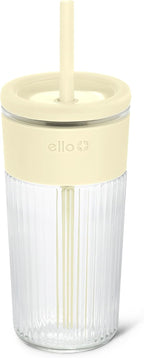 Ello Ava 18oz Glass Tumbler with Straw and Lid for Iced Coffee, Lemon