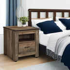 Signature Design by Ashley Trinell Nightstand with Charging Station | Dual USB ports, Engineered wood construction, Open storage cubby, Smooth-operating drawer, Antiqued bronze-tone hardware