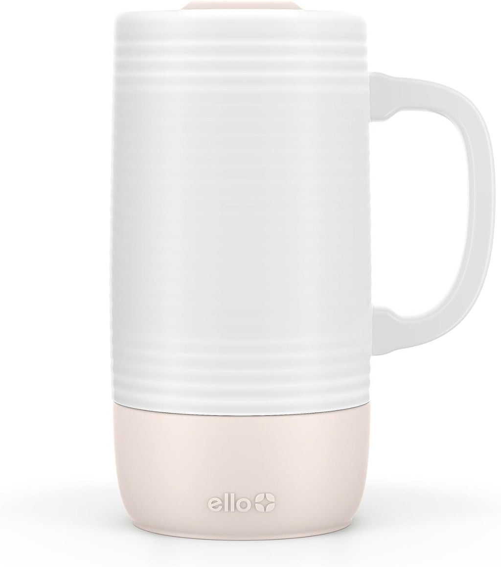 Ello Jane 18oz Ceramic Travel Mug with Handle and Built-In Coaster, Sandbar